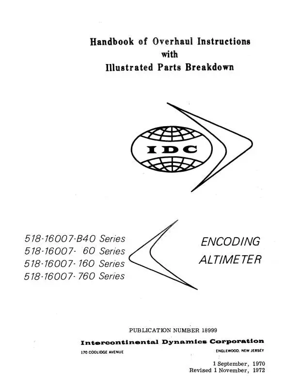 Intercontinental Dynamics Corp Encoding Altimeters 1970 Overhaul With Illustrated Parts (18999) 1