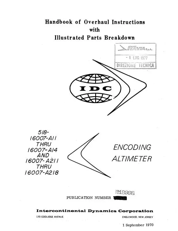 Intercontinental Dynamics Corp Encoding Altimeters 1970 Overhaul With Illustrated Parts 18998 (18998) 1