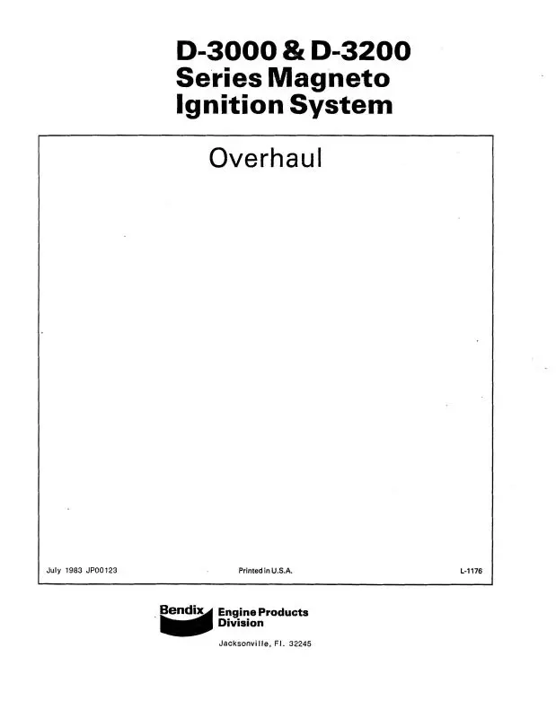 Bendix D-3000, D-3200 1983 Overhaul With Parts Manual (L-1176) 1