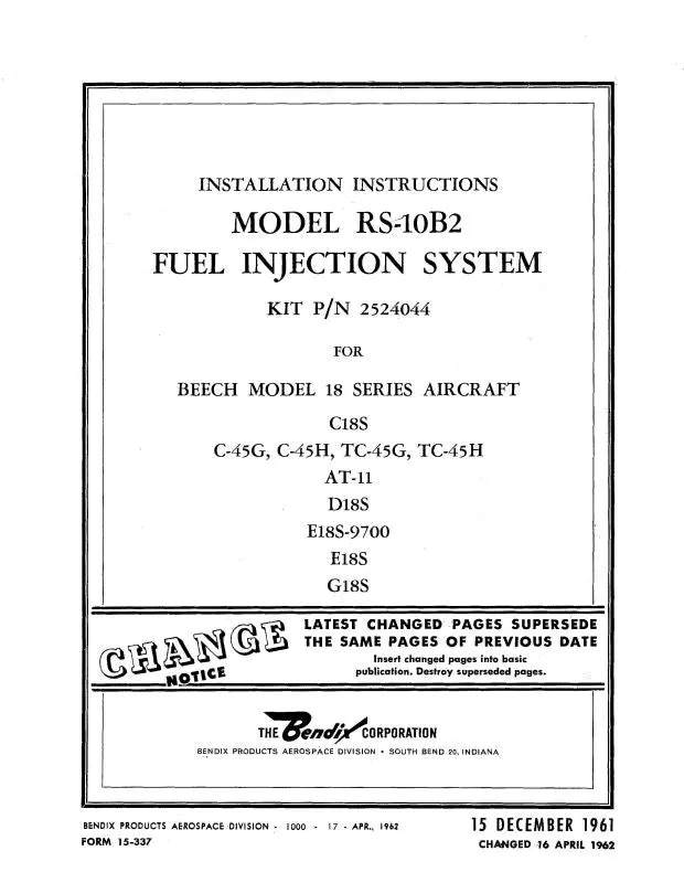 Bendix Rs-10B2 Fuel Injection System Installation 1961 (15-337) 1