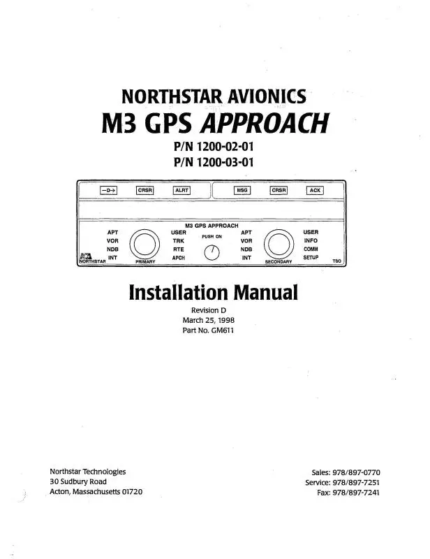Northstar Avionics Northstar M3 Gps Approach Installation Manual (Gm611) 1