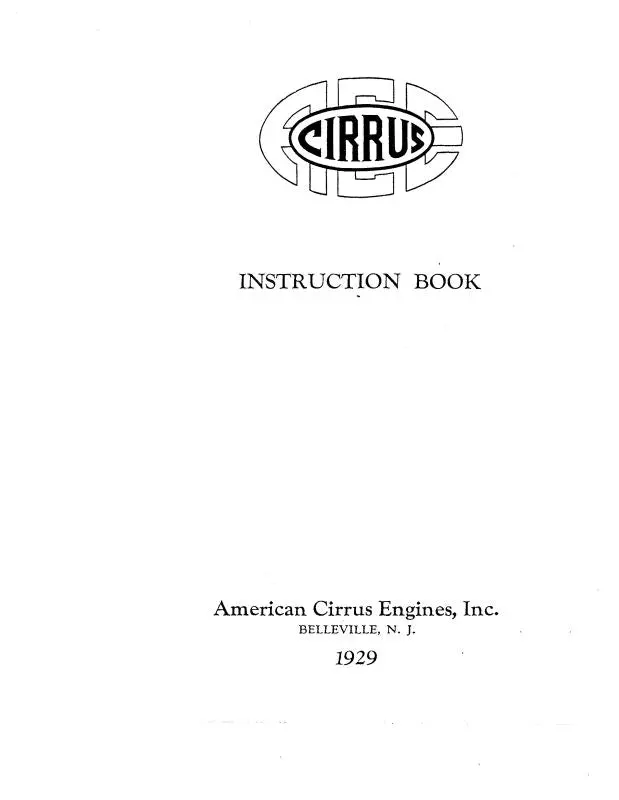 Cirrus Aircraft Engine Instruction-Parts-Overhaul 1929 (Cicirrus-In-C) 1