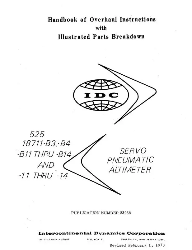 Intercontinental Dynamics Corp Servo Pneumatic Altimeter Overhaul Manual With Illustrated Parts (23958) 1