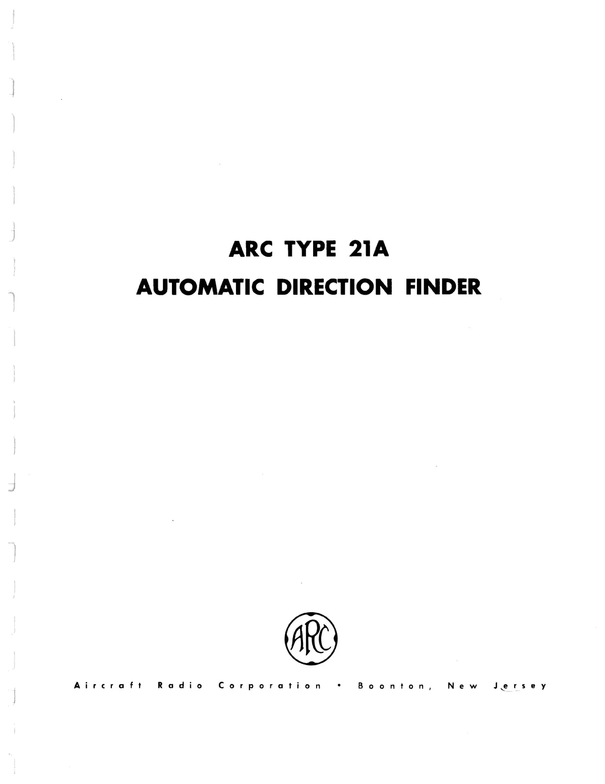 Aircraft Radio Corporation Arc 21A Automatic Direction Finder Instruction Manual (Ar21a-In-C) 1