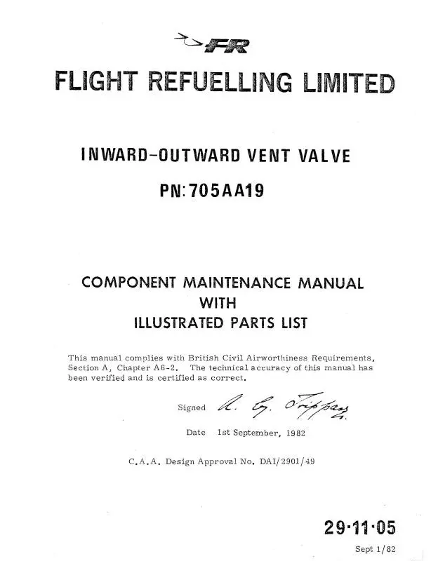 Flight Refueling Limited Inward-Outward Vent Valve Component Maintenance Manual With Illustrated Parts 1982 (29-11-05) 1