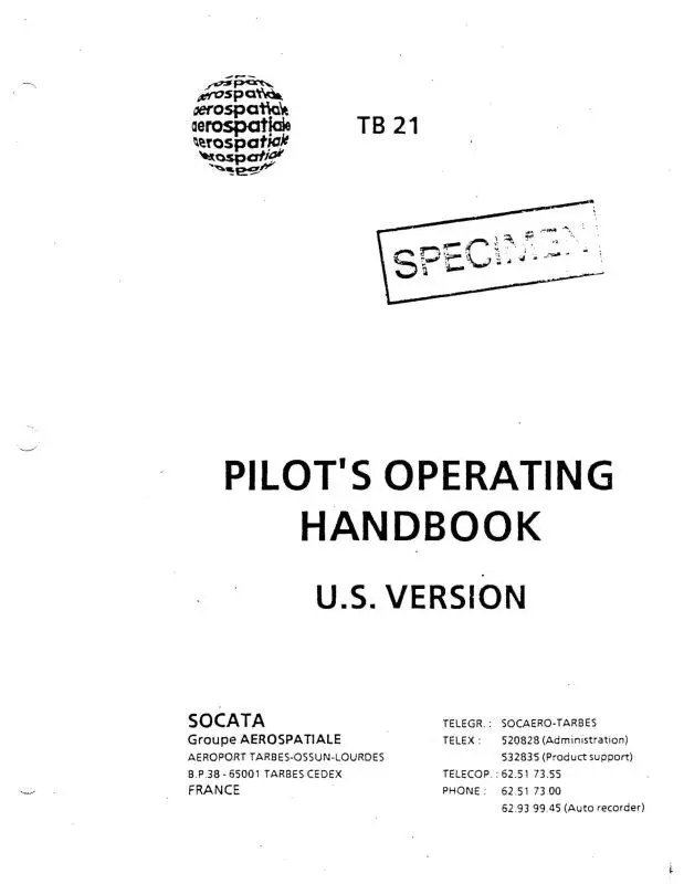 Aerospatiale Tb21 Trinidad 1986 Flight Manual (A4tb21-86-F-C) 1