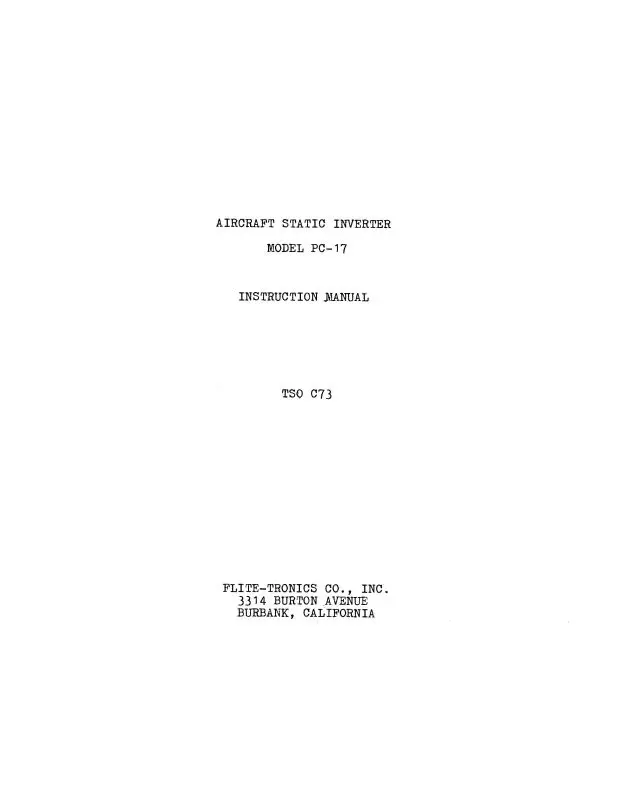 Flite-Tronics, Inc. Pc-17 Static Inverter Instruction Manual  1969 (Tso C73) 1