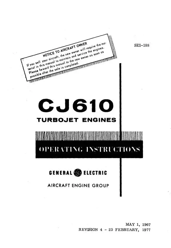 General Electric Company Cj610 Operating Instructions 1967 (Sei-188) 1