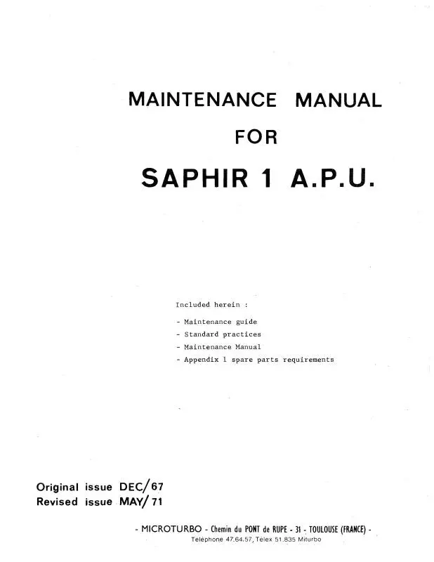 Microturbo Saphir 1 A.P.U Maintenance Manual 1967 (Misaphir-M-C) 1