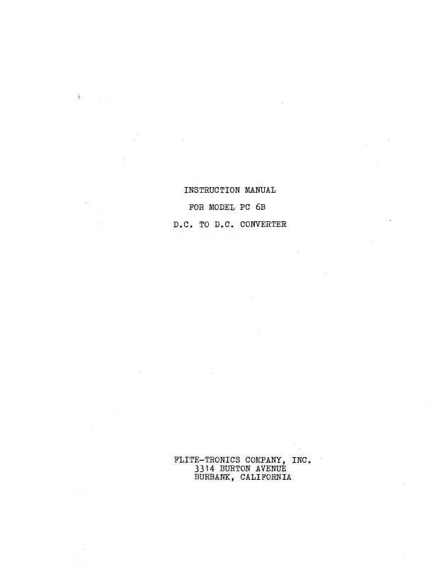 Flite-Tronics, Inc. Pc-6B D.C To D.C. Converter Instruction Manual 1968 (Fnpc6b-In-C) 1