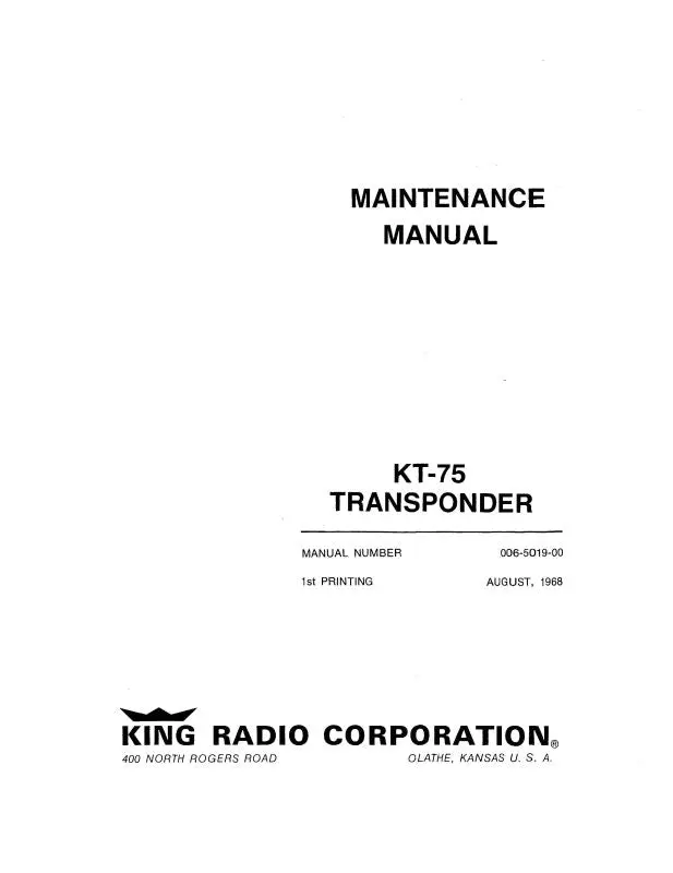 King Kt75-75R Transponder 1968 Maintenance, Overhaul, Installation (006-5019-00) 1