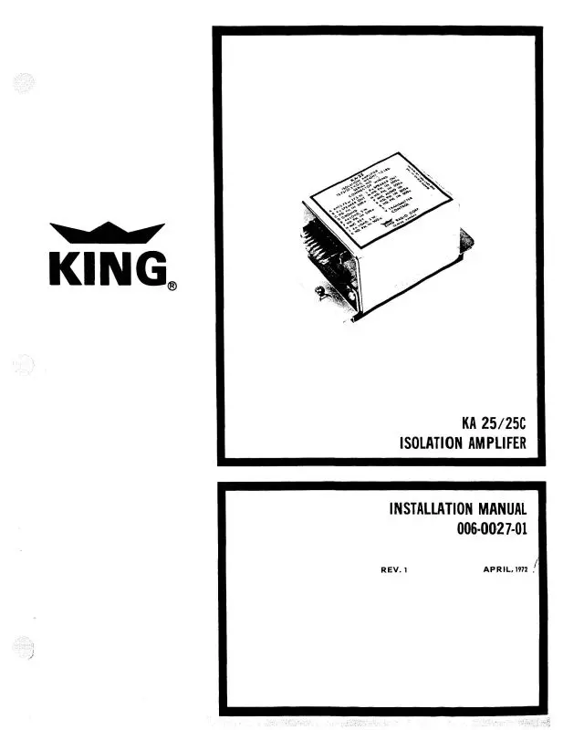 King Ka 25-25C Isolation Amplifier Installation (006-0027-01) 1