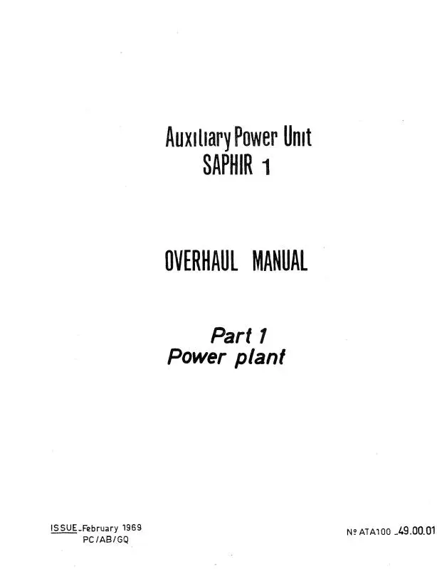 Microturbo Saphir 1 A.P.U Overhaul Manual 1969 Part 1 Powerplant (Misaphir-Oh-C) 1