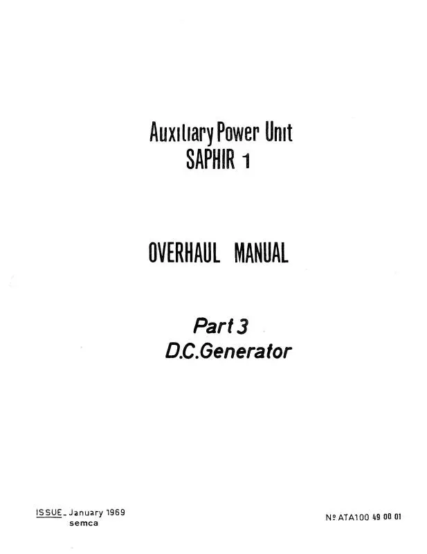 Microturbo Saphir 1 A.P.U Overhaul Manual 1969 Part 3 Thru 7 (49.00.01) 1