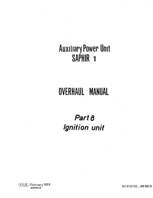 Microturbo Saphir 1 A.P.U Overhaul Manual 1969 Part 8 Thru 13 (49.00.01) 1