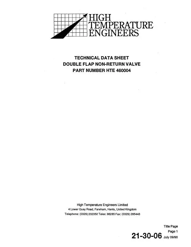 High Temperature Engineers Double Flap Non-Return Valve 1990 (21-30-06) 1