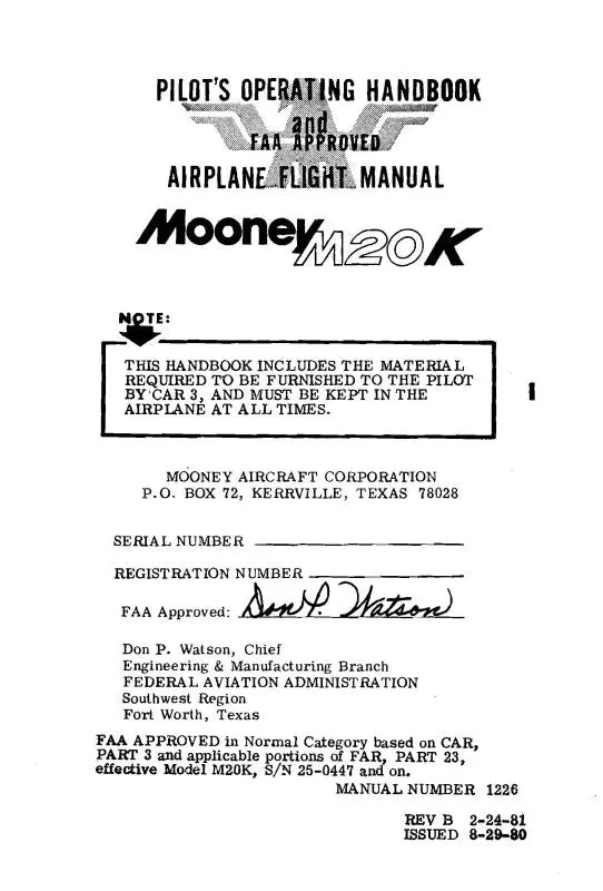 Mooney  M20k 1981 Pilot's Operating Handbook And Flight Manual (1226) 1