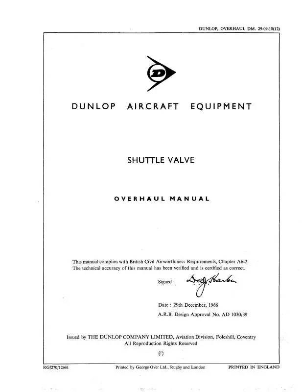 Dunlap Shuttle Valve Overhaul Manual 1966 (29-09-10) 1