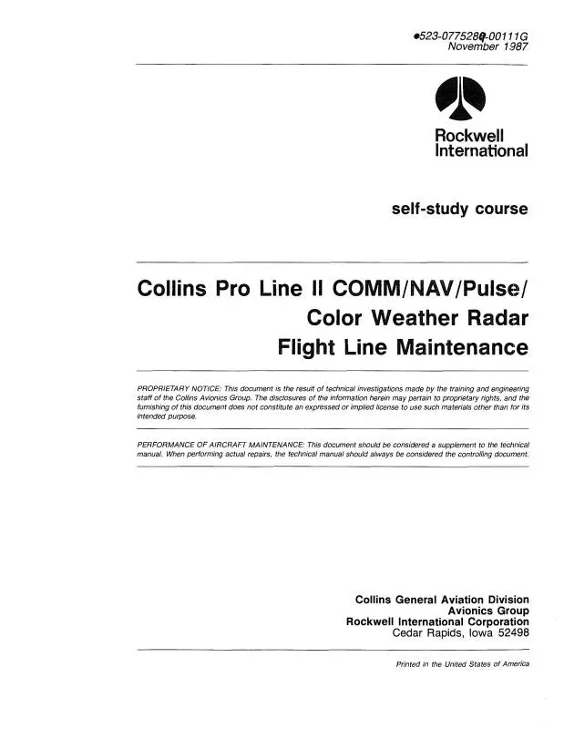 Collins Pro Line Ii Comm-Nav-Pulse Sys Flight Line Maintenance 1987 (523-0775289-00111G) 1