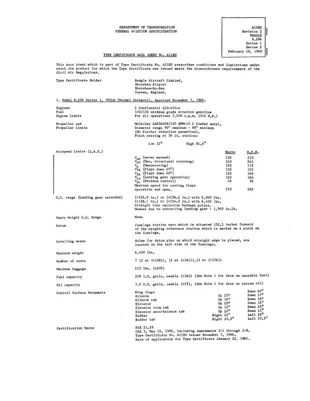 British Beagle B.206 Aircraft Specifications 1969 (A11eu) 1