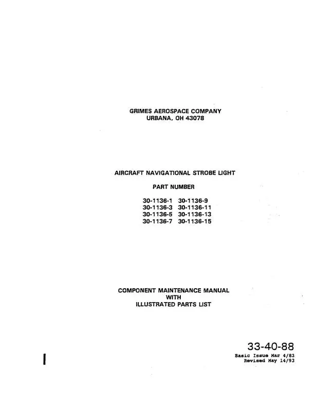 Grimes Aircraft Navigational 1983 Component Maintenance With Illustrated Parts (33-40-88) 1