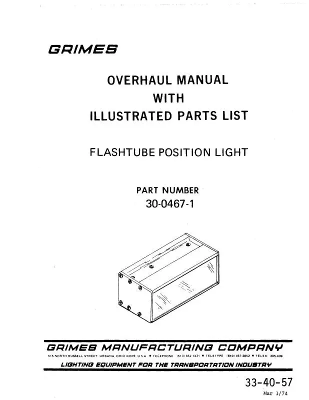 Grimes Flashtube Position Light 1974 Overhaul Manual With Illustrated Parts (33-40-57) 1