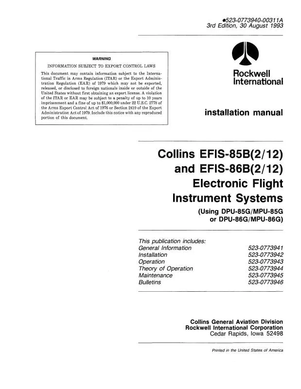 Collins Efis-85B&86B (2-12) 1993 Installation, Operation, Maintenance Manual (523-0773940-00311A) 1