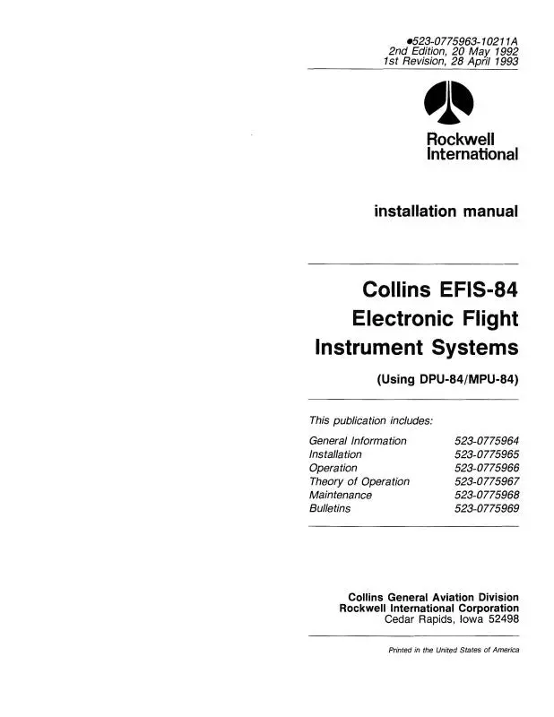 Collins Efis-84 Flight Instrument System Installation, Ops, Maintenance 1993 (523-0775963-10211A) 1