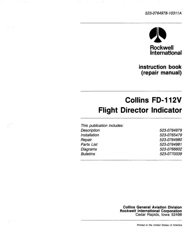 Collins Fd-112V Flight Director Indicator Instruction Book 1982 (523-0764978-104118) 1