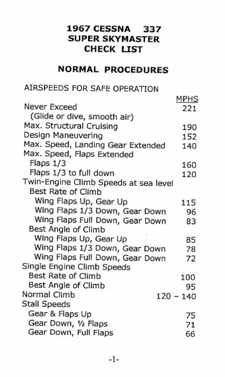 Cessna 337 1965-1966 Checklist (Ce337cl-C) 1