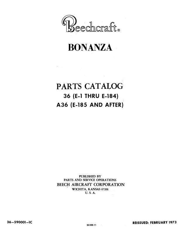 Beech 36 & A36 Bonanza Parts Catalog (36-590001-1D) 1