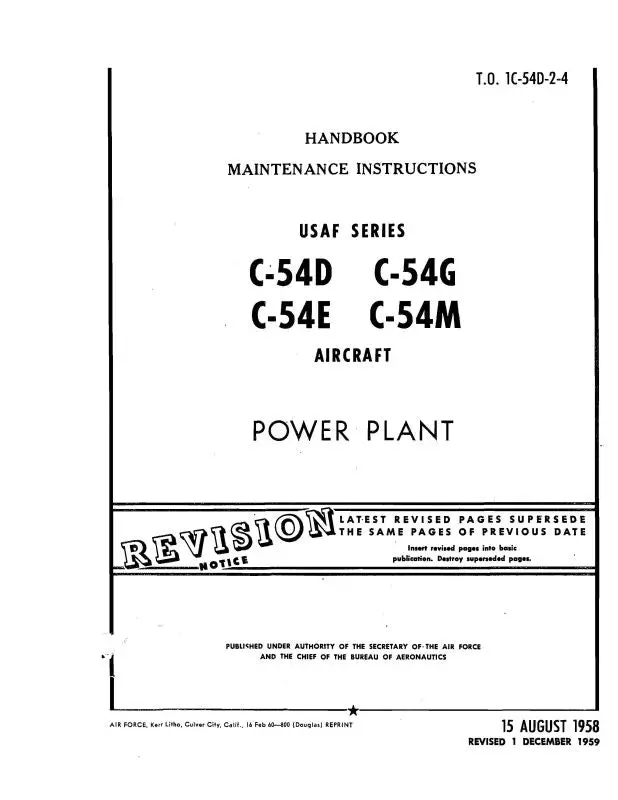 Mcdonnell Douglas C-54D,E,G,M 1958 Maintenance Instructions - Power Plant (1C-54D-2-4) 1