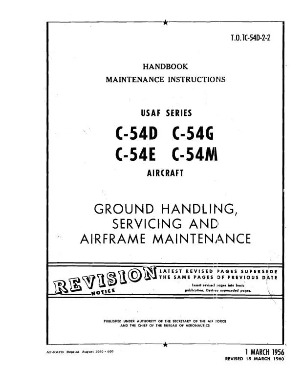 Mcdonnell Douglas C-54D,E,G,M 1956 Maintenance Instructions - Ground Handling (1C-54D-2-2) 1
