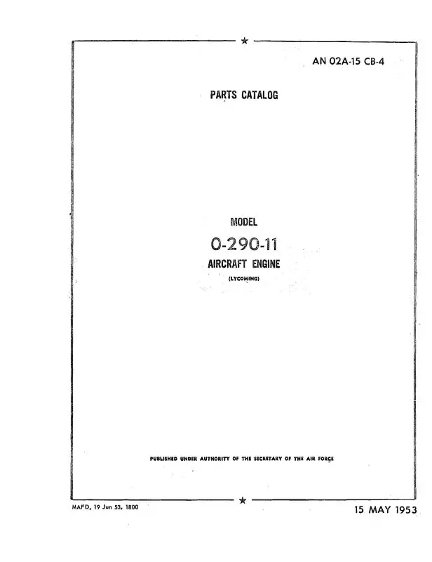 Lycoming O-290-11 Illustrated Parts Catalog 1953 (02A-15 Cb-4) 1