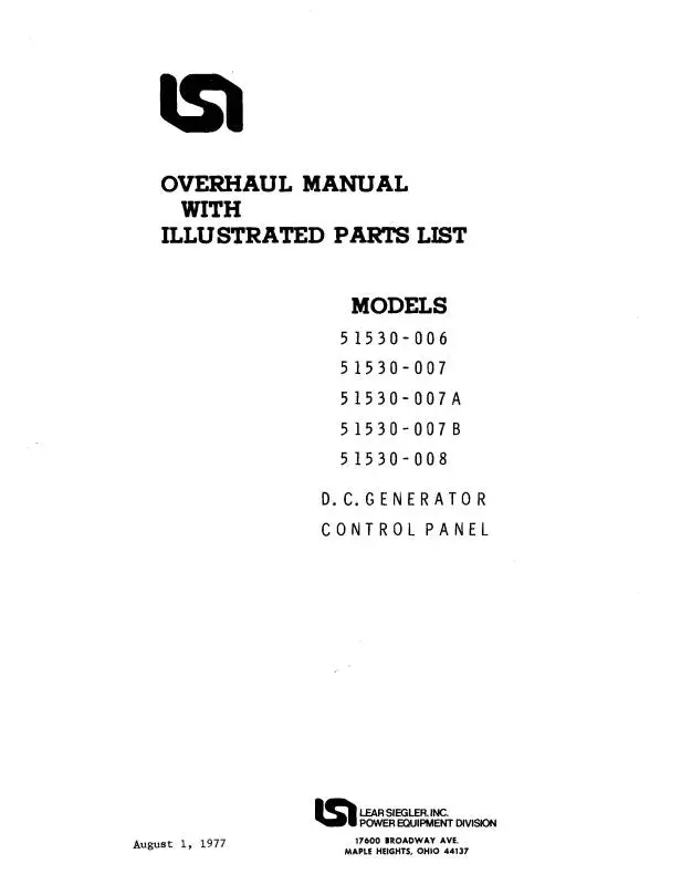 Lear Seigler 51530-006-008 Dc Generator Overhaul With Illustrated Parts List 1977 (51530) 1