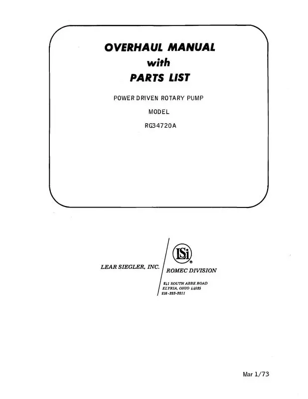 Lear Seigler Rg34720a Overhaul Manual With Illustrated Parts List 1973 (Rg34720a) 1