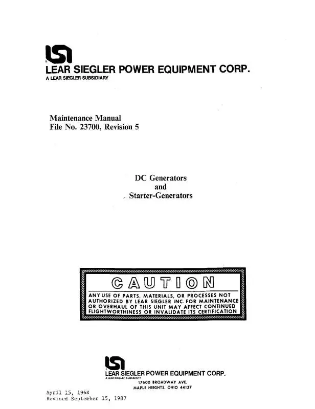 Lear Seigler Dc Generators & Starter Generators Maintenance Manual 1968 (23700) 1