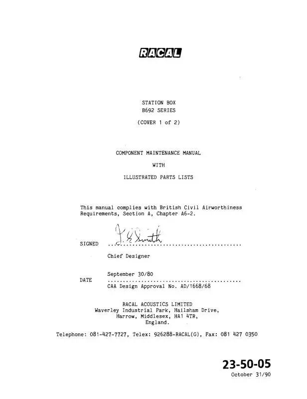 Racal Audio Amplifier A693 Series Component Maintenance Manual With Parts 1986 (23-50-22) 1