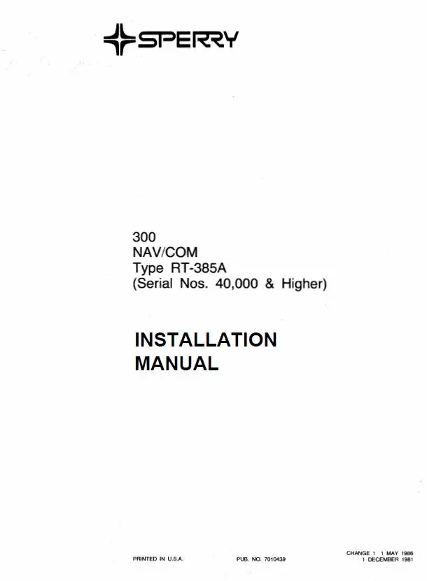 Cessna 300 Nav-Comm Rt-385A Installation Manual (Cert385a-82-In) 1