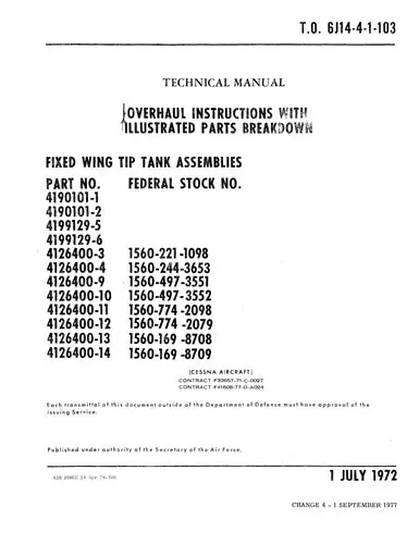 Cessna Fixed Wing Tip Tank Assemblies Overhaul With Parts 1972 (6J14-4-1-103) 1