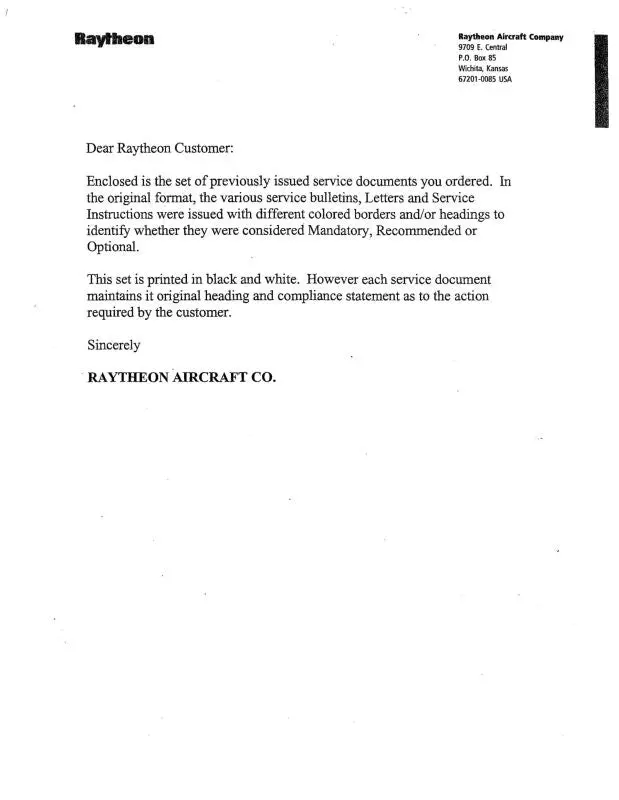 Beech 50B,C,D,E,F,D50a Service Letters & Bulletins (Be50ser-54-Slb) 1