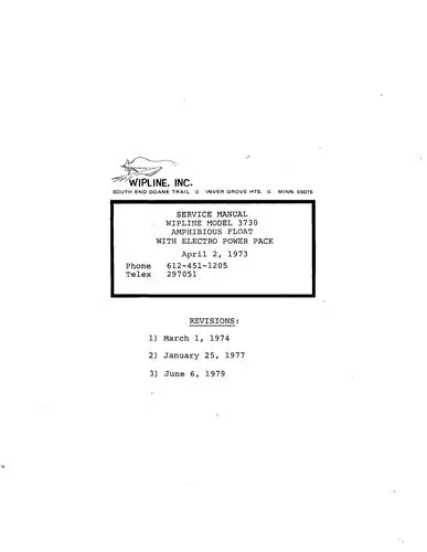 Wipline Model 3730 Amphibious Float With Electro Power Pack Service Manual 1973 (Wi3730pwpk-S-C) (Wi3730pwpk-M-C) 1