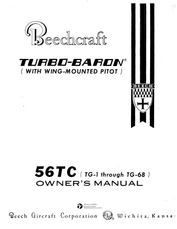 Beech 56Tc Tg-1 Thru Tg-68 Owner's Manual (96-590003-3B) 1