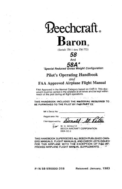 Beech 58, 58A Baron Pilot's Operating Handbook (58-590000-31B) 1