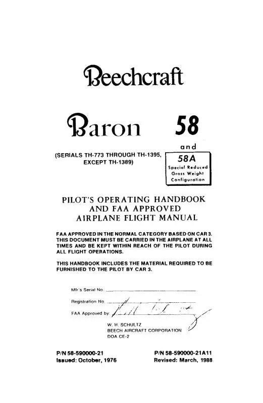 Beech 58, 58A Baron Pilot's Operating Handbook (58-590000-21) 1