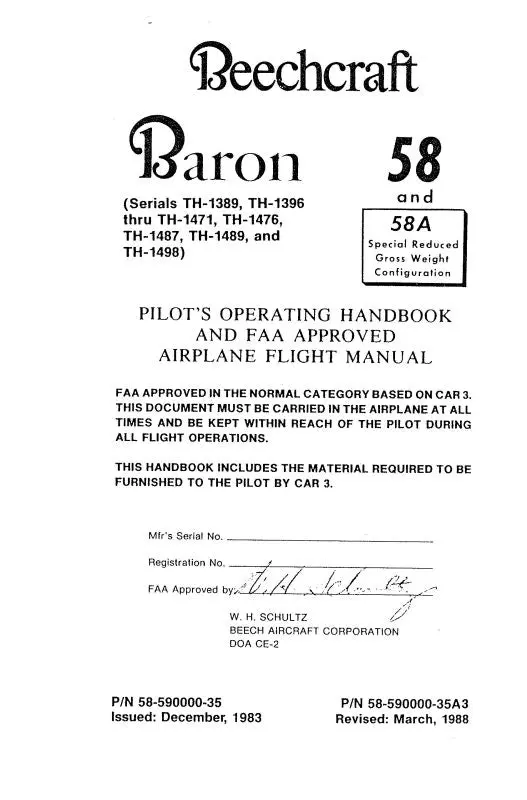 Beech 58, 58A Baron Pilot's Operating Handbook (58-590000-35) 1