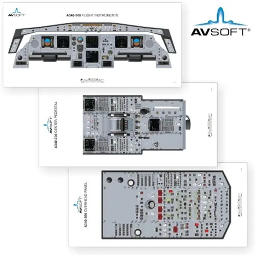 Avsoft A340-300 Cockpit Posters (Set Of 3 Posters) 1