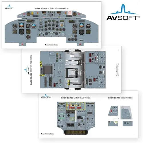 Avsoft Dash8q-100 Cockpit Posters (Set Of 3 Posters) 1