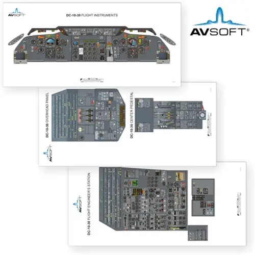 Avsoft Dc-10-30 Cockpit Posters (Set Of 3 Posters) 1