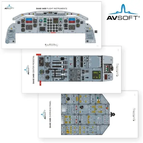 Avsoft Saab 340B Cockpit Posters (Set Of 3 Posters) 1